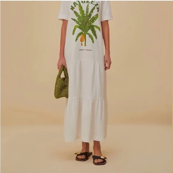 White Maxi Dress with Green Palm Print XL - Picture 1 of 3